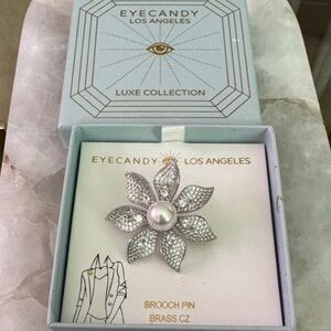 Eye Candy Silver Floral Brooch with Pearl Center
